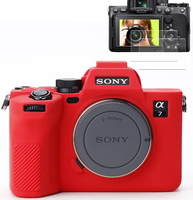 Pocoukate Camera Case for Sony Alpha 7 IV  A7M4  A7 IV Digital Camera Anti-Scratch Slim Fit Soft Cover with Screen Protector  A7IV exclusive accessories (not applicable to A7R4 or A7III) - Red - Image 1